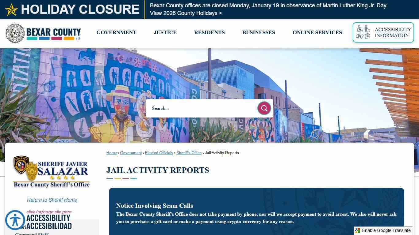 Jail Activity Reports | Bexar County, TX - Official Website