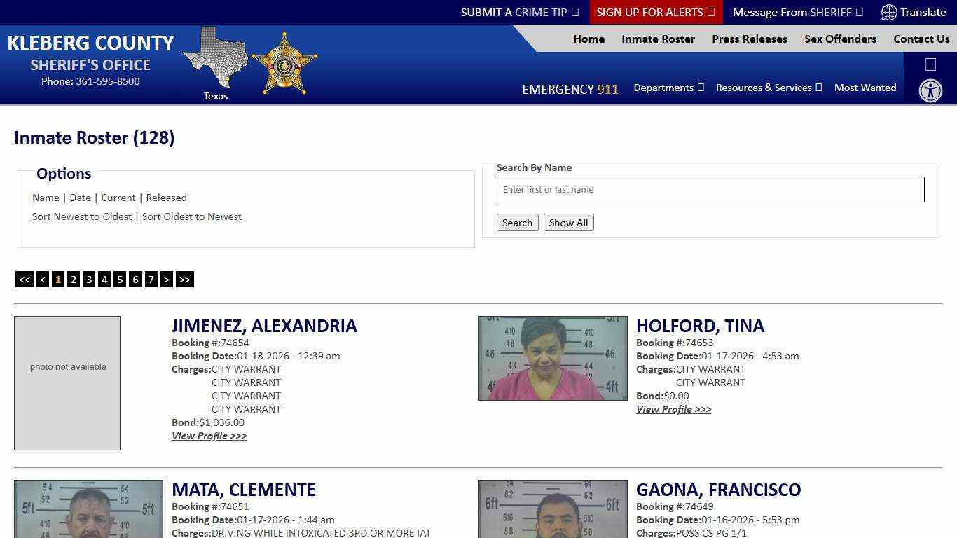 Inmate Roster - Current Inmates Booking Date Descending - Kleberg County Sheriff